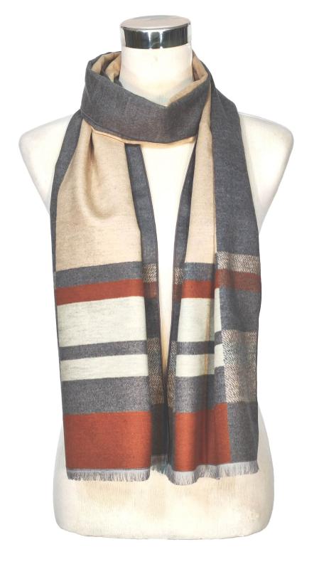 Scarf Shawl 100% Silk Flannel Patchwork Beige Khaki Grey Orange